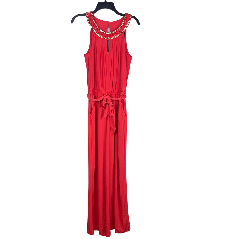 Vince Camuto Coral Halter Beaded‎ Neckline Drape Sleeveless Romper Size 10